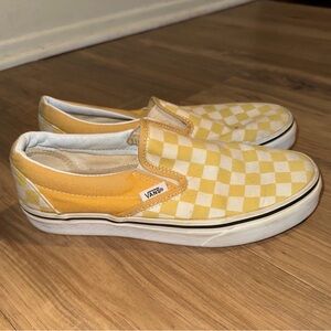 Vans Yellow and White Checkered Slip-On Sneakers